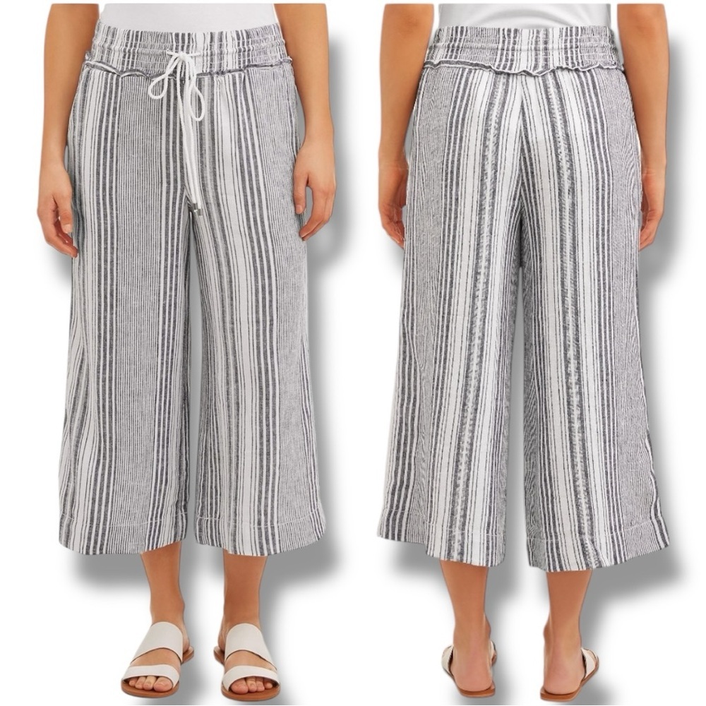 Time and Tru Size XXXL Black/White Stripe Linen Blend Cropped wide Leg Pants
